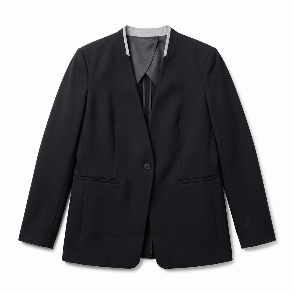 Spanx XL Black Collarless Single Button Blazer Womens Professional Minimalist